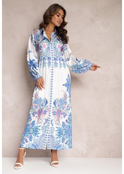 Biało-Niebieska Koszulowa Sukienka Maxi Oversize w Kwiatowy Wzór Amirsa ze sklepu Renee odzież w kategorii Sukienki - zdjęcie 157093368