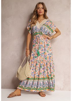 Różowo-Niebieska Sukienka Maxi ze Sznurkiem w Talii i Koronkową Wstawką przy Dekolcie Mererid ze sklepu Renee odzież w kategorii Sukienki - zdjęcie 157093659