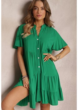 Zielona Koszulowa Sukienka z Wiskozy i Falbanką Alyresa ze sklepu Renee odzież w kategorii Sukienki - zdjęcie 157094639