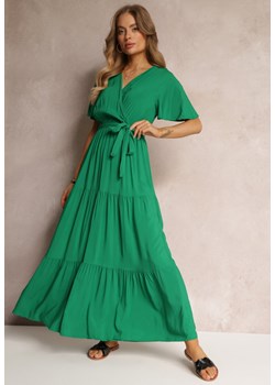 Zielona Rozkloszowana Sukienka z Wiązanym Paskiem Adotine ze sklepu Renee odzież w kategorii Sukienki - zdjęcie 157094719