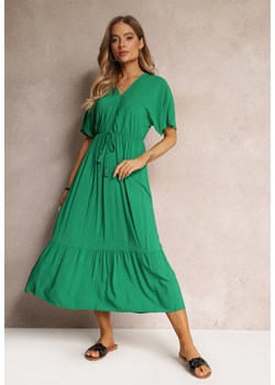 Zielona Wiskozowa Sukienka Maxi z Troczkiem z Frędzlami i Gumką w Pasie Tresis ze sklepu Renee odzież w kategorii Sukienki - zdjęcie 157094979