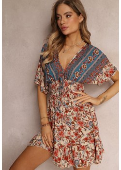 Beżowo-Granatowa Sukienka Dylina ze sklepu Renee odzież w kategorii Sukienki - zdjęcie 157095099