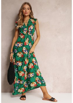 Zielona Wiskozowa Sukienka Maxi z Gumką w Talii i Kopertowym Dekoltem Tresima ze sklepu Renee odzież w kategorii Sukienki - zdjęcie 157095235