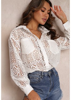 Biała Koszula z Ażurowej Tkaniny z Kieszeniami Terista ze sklepu Renee odzież w kategorii Koszule damskie - zdjęcie 157095377
