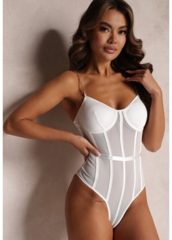 Białe Dopasowane Body z Ramiączkami z Łańcuszków Agnedite ze sklepu Renee odzież w kategorii Body damskie - zdjęcie 157095439