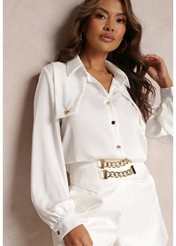 Biała Koszula z Pagonami i Ozdobnym Kołnierzem Fenuane ze sklepu Renee odzież w kategorii Koszule damskie - zdjęcie 157095457