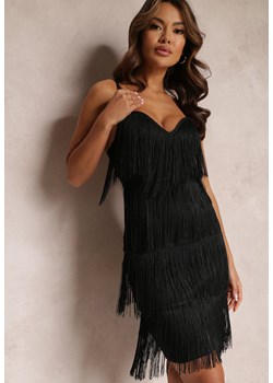 Czarna Dopasowana Sukienka z Frędzlami i Regulowanymi Ramiączkami Losani ze sklepu Renee odzież w kategorii Sukienki - zdjęcie 157096755
