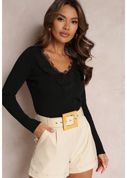 Czarny Sweter z Koronkowym Dekoltem i Długimi Rękawami Zanithy ze sklepu Renee odzież w kategorii Swetry damskie - zdjęcie 157096775