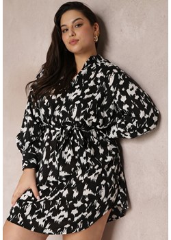 Czarna Sukienka Mini z Wiązanym Paskiem i Kołnierzykiem Shoan ze sklepu Renee odzież w kategorii Sukienki - zdjęcie 157096859