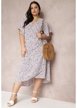 Jasnofioletowa Sukienka o Kopertowym Kroju Midi w Kwiatowy Wzór Kirpa ze sklepu Renee odzież w kategorii Sukienki - zdjęcie 157096975
