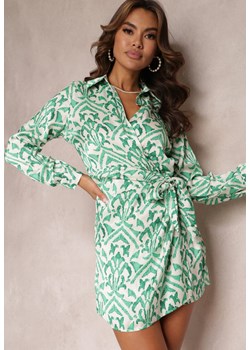 Zielona Sukienka Kopertowa z Wiązaniem i Wzorzystym Printem Mildsmith ze sklepu Renee odzież w kategorii Sukienki - zdjęcie 157097406