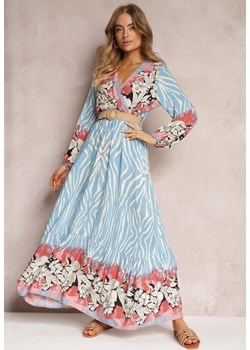 Niebiesko-Różowa Kopertowa Sukienka Rozkloszowana z Plecionym Paskiem Alymara ze sklepu Renee odzież w kategorii Sukienki - zdjęcie 157097446