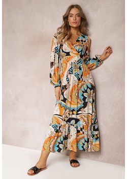 Beżowa Kopertowa Sukienka Maxi w Fantazyjny Nadruk Leanda ze sklepu Renee odzież w kategorii Sukienki - zdjęcie 157097476