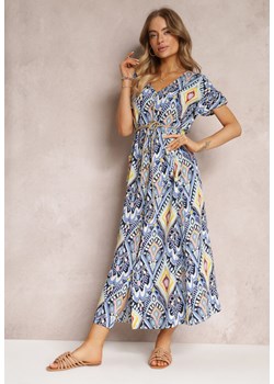 Niebieska Sukienka Maxi z Krótkim Rękawem i Sznurkiem w Pasie Nosine ze sklepu Renee odzież w kategorii Sukienki - zdjęcie 157097486