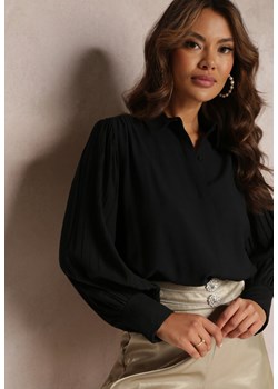 Czarna Koszula z Kołnierzykiem i Plisowanymi Rękawami Devla ze sklepu Renee odzież w kategorii Koszule damskie - zdjęcie 157097508