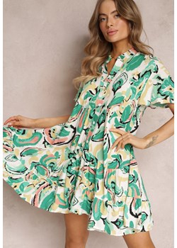 Zielona Wiskozowa Sukienka z Guzikami i Falbanką Oshun ze sklepu Renee odzież w kategorii Sukienki - zdjęcie 157097718