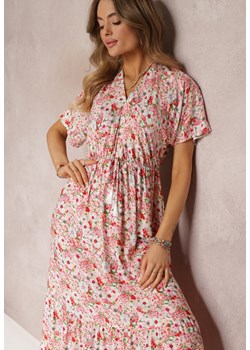 Różowa Sukienka z Gumką w Talii z Wiskozy w Kwiatowy Wzór Cace ze sklepu Renee odzież w kategorii Sukienki - zdjęcie 157097728