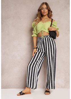 Granatowe Spodnie z Gumką w Talii i Szerokimi Nogawkami Celelle ze sklepu Renee odzież w kategorii Spodnie damskie - zdjęcie 157098088