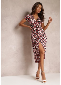 Czerwono-Czarna Kopertowa Sukienka w Geometryczny Wzór Cosma ze sklepu Renee odzież w kategorii Sukienki - zdjęcie 157098836