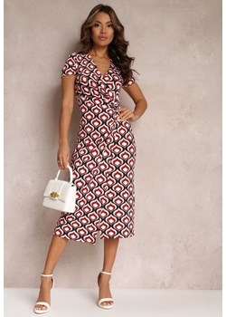 Czerwono-Czarna Kopertowa Sukienka w Geometryczny Wzór Cosma ze sklepu Renee odzież w kategorii Sukienki - zdjęcie 157098837