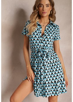 Niebieska Sukienka Mini z Kołnierzykiem i Materiałowym Paskiem Rital ze sklepu Renee odzież w kategorii Sukienki - zdjęcie 157098946