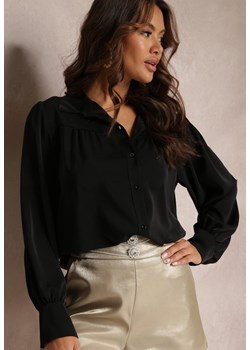 Czarna Koszula Ozdobiona Marszczeniem i Bufiastymi Rękawami Tinao ze sklepu Renee odzież w kategorii Koszule damskie - zdjęcie 157099046