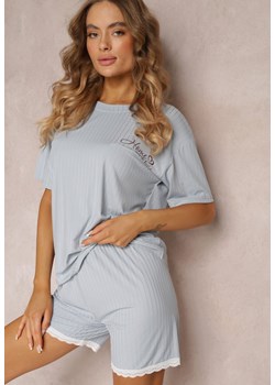 Miętowe Szorty Piżamowe Prążkowane z Koronką Iomara ze sklepu Renee odzież w kategorii Piżamy damskie - zdjęcie 157099217