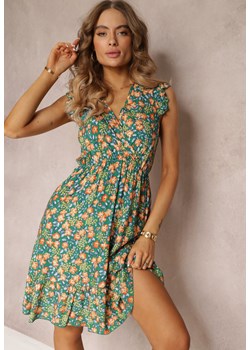 Zielona Sukienka Rozkloszowana w Kwiaty z Wiskozy Selesima ze sklepu Renee odzież w kategorii Sukienki - zdjęcie 157099836