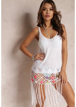 Biała Narzutka Bluzka Szydełkowa z Frędzlami Isalline ze sklepu Renee odzież w kategorii Odzież plażowa - zdjęcie 157100156