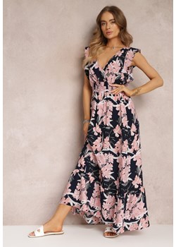 Granatowa Sukienka Maxi z Falbankami i Cienkimi Gumkami w Pasie Bexla ze sklepu Renee odzież w kategorii Sukienki - zdjęcie 157100536