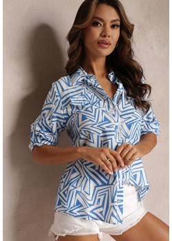 Niebiesko-Biała Koszula z Wiskozy w Geometryczny Print Jacelyn ze sklepu Renee odzież w kategorii Koszule damskie - zdjęcie 157100919