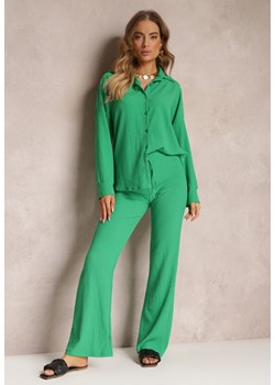 Zielony 2-częściowy Komplet z Koszulą i Spodniami Zdobionymi Delikatnym Tłoczeniem Jaila ze sklepu Renee odzież w kategorii Komplety i garnitury damskie - zdjęcie 157101498