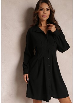 Czarna Koszulowa Sukienka Mini z Taliowanymi Zakładkami Vilette ze sklepu Renee odzież w kategorii Sukienki - zdjęcie 157101725