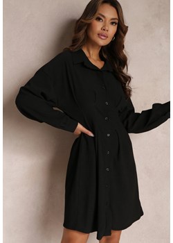 Czarna Koszulowa Sukienka Mini z Taliowanymi Zakładkami Vilette ze sklepu Renee odzież w kategorii Sukienki - zdjęcie 157101727