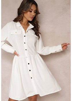 Biała Sukienka Mini z Kołnierzem i Ozdobnymi Klapami Zylana ze sklepu Renee odzież w kategorii Sukienki - zdjęcie 157101787