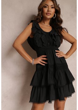 Czarna Sukienka z Gumkami w Talii  i Falbanami Yanel ze sklepu Renee odzież w kategorii Sukienki - zdjęcie 157102207