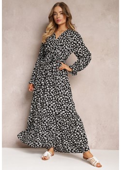 Czarna Wiskozowa Sukienka Maxi z Gumką w Talii i Kopertowym Dekoltem Callaha ze sklepu Renee odzież w kategorii Sukienki - zdjęcie 157102407