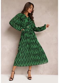 Zielona Plisowana Sukienka Maxi z Kopertową Górą i Gumką w Pasie Holia ze sklepu Renee odzież w kategorii Sukienki - zdjęcie 157102927