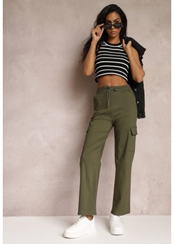 Zielone Spodnie Cargo z Gumką w Talii i Szerokimi Kieszeniami z Klapami Aiglentina ze sklepu Renee odzież w kategorii Spodnie damskie - zdjęcie 157102977