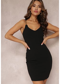Czarna Sukienka Mini z Metalową Ozdobą na Ramiączkach Alexandrea ze sklepu Renee odzież w kategorii Sukienki - zdjęcie 157103416