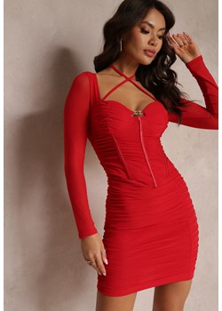 Czerwona Gorsetowa Sukienka Dopasowana z Marszczeniem Werini ze sklepu Renee odzież w kategorii Sukienki - zdjęcie 157103559