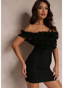 Czarna Dopasowana Sukienka na Ramiączkach z Falbanką Hemomay ze sklepu Renee odzież w kategorii Sukienki - zdjęcie 157103599