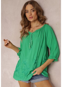 Zielona Bluzka Hiszpanka z Ozdobnym Wiązaniem i Haftem Chesa ze sklepu Renee odzież w kategorii Bluzki damskie - zdjęcie 157103989