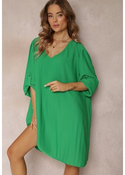 Zielona Plisowana Sukienka Mini z Długimi Rękawami Oversize Ticini ze sklepu Renee odzież w kategorii Sukienki - zdjęcie 157104019