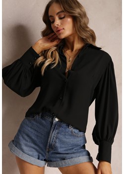 Czarna Koszula z Marszczeniem i Szerokim Rękawem Vomier ze sklepu Renee odzież w kategorii Koszule damskie - zdjęcie 157104099