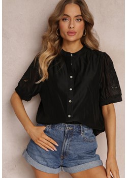 Czarna Koszula z Haftowanymi Rękawami Blam ze sklepu Renee odzież w kategorii Koszule damskie - zdjęcie 157104159