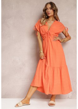 Pomarańczowa Sukienka Rozkloszowana z Trójkątnym Dekoltem Thamefa ze sklepu Renee odzież w kategorii Sukienki - zdjęcie 157104189