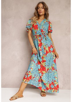 Niebiesko-Czerwona Wiskozowa Sukienka Maxi z Kopertowym Dekoltem z Gumką w Talii Lynette ze sklepu Renee odzież w kategorii Sukienki - zdjęcie 157104679