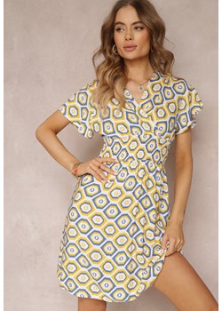 Żółta Kopertowa Sukienka Mini z Gumką w Talii z Wiskozy Samata ze sklepu Renee odzież w kategorii Sukienki - zdjęcie 157104789