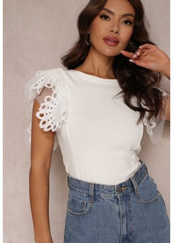 Biały Top z Bawełny z Ozdobną Koronką  Adexis ze sklepu Renee odzież w kategorii Bluzki damskie - zdjęcie 157104916